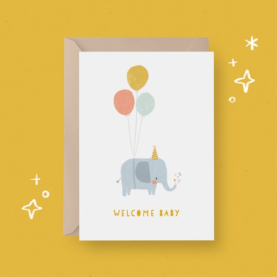 PRINTABLE New Baby Card Baby Elephant Yellow Baby Shower | Etsy