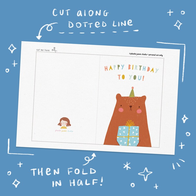 PRINTABLE Birthday Card Birthday Bear Card Instant Download | Etsy