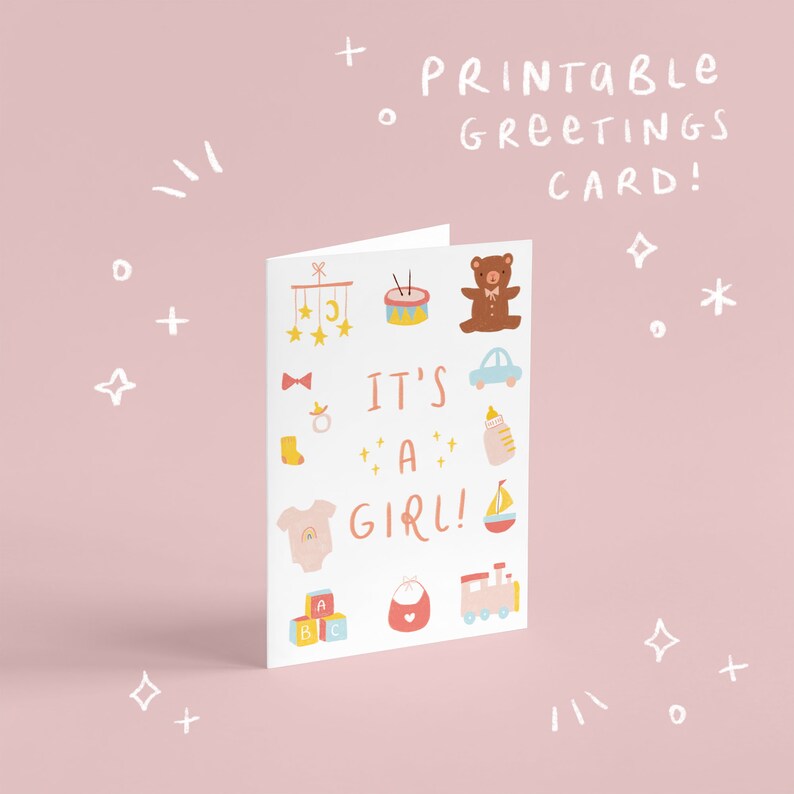 PRINTABLE New Baby Card It's a Girl Baby Girl Card New Baby Girl Card ...