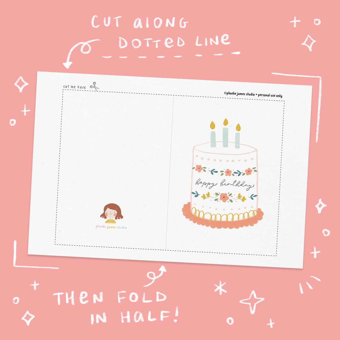 PRINTABLE Birthday Card Birthday Cake Card Instant Download - Etsy