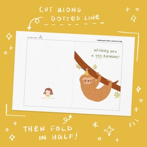 PRINTABLE Birthday Card Birthday Sloth Card Instant Download Card Printable Greetings Card Cute Sloth Kids Birthday Card Chill Birthday Card image 4