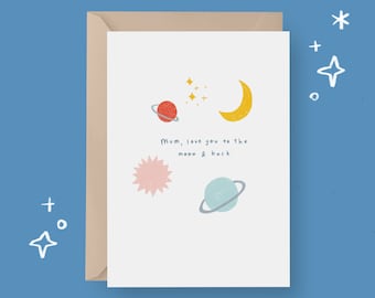 PRINTABLE Mother's Day Card Love You To The Moon And Back Card Instant Download Card Printable Greetings Card Cute Mother's Day Card Mum Mom