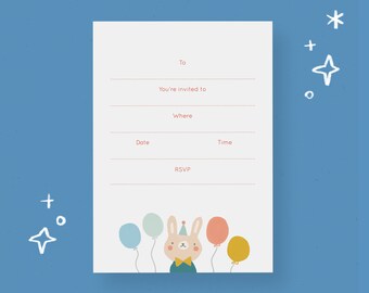 PRINTABLE Birthday Party Invitations Instant Download Invitations Printable Invitations Cute Bunny Birthday Invitations Balloon Invitations