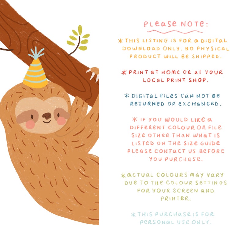 PRINTABLE Birthday Card Birthday Sloth Card Instant Download Card Printable Greetings Card Cute Sloth Kids Birthday Card Chill Birthday Card image 6