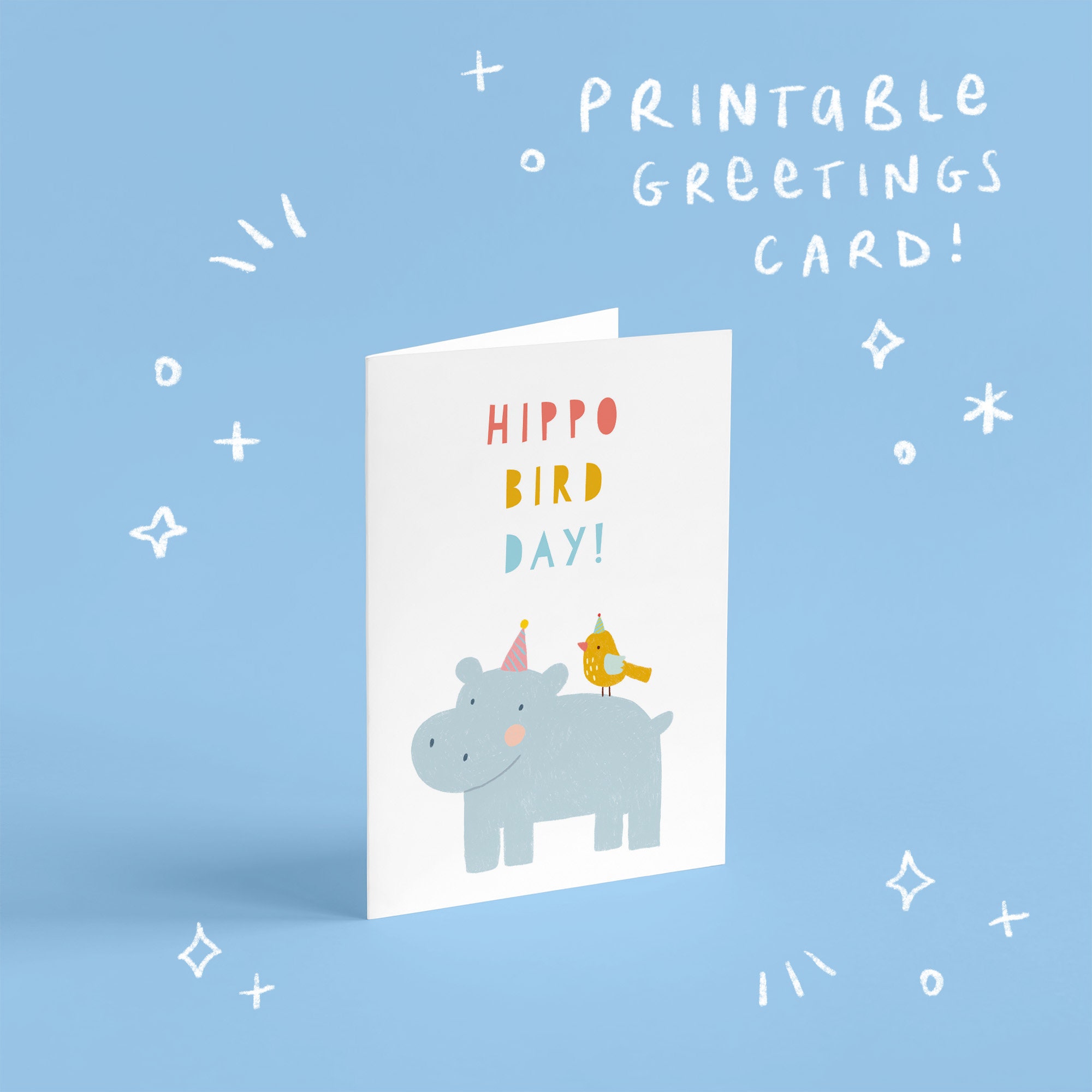 PRINTABLE Birthday Card Birthday Hippo Bird Day Card Instant Download ...