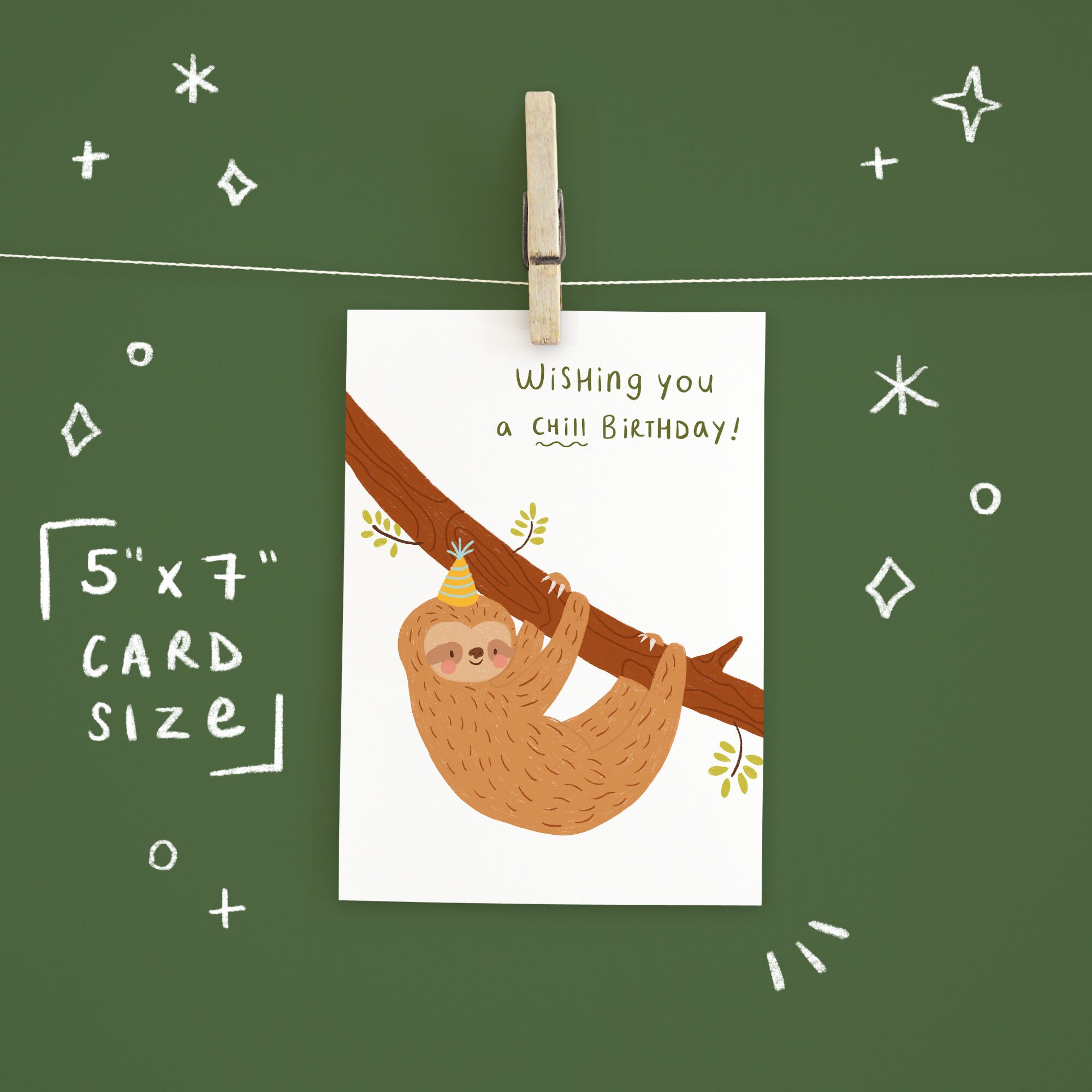 PRINTABLE Birthday Card Birthday Sloth Card Instant Download Card Printable Greetings Card Cute ...