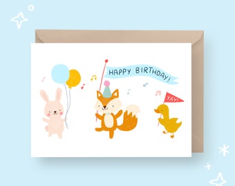 PRINTABLE Birthday Card Birthday Parade Card Instant Download Card Printable Greetings Card Cute Animals Birthday Greetings Card