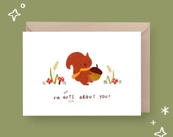 PRINTABLE Valentine's Day Card Love Card Instant Download Card Printable Greetings Card Nuts About You Valentine's Card Cute Squirrel Card