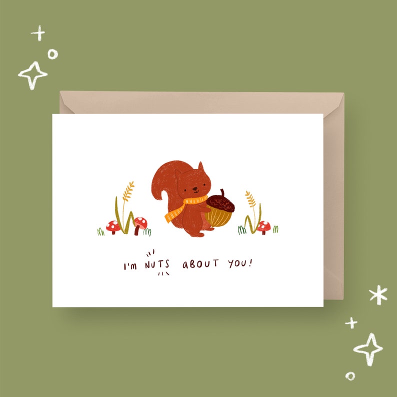PRINTABLE Valentine's Day Card Love Card Instant Download Card Printable Greetings Card Nuts About You Valentine's Card Cute Squirrel Card image 1