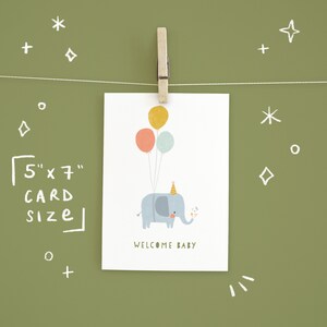 PRINTABLE New Baby Card Baby Elephant Green Baby Shower Greetings Card Instant Download Card Printable Greetings Card Cute Elephant zdjęcie 3