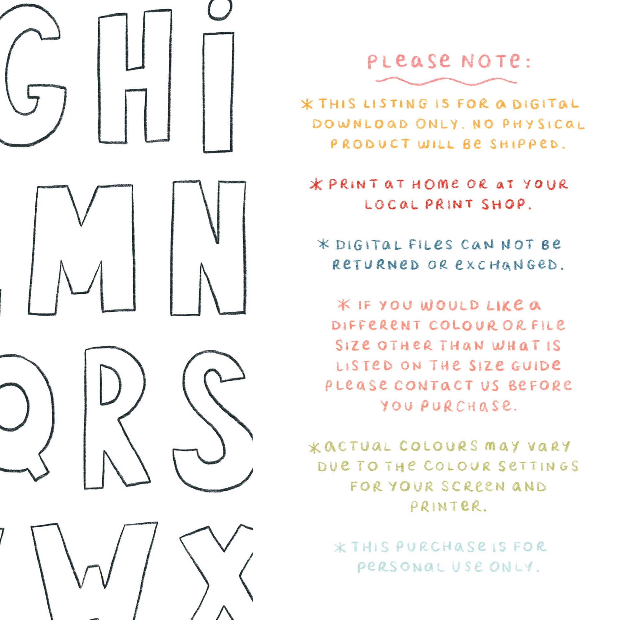 PRINTABLE Colouring Page Alphabet Colouring in Page Digital Download Kids Activity Instant