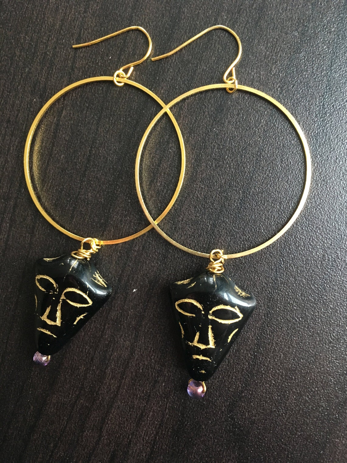 Voodoo Bead and Gold Hoop Handmade Earrings Etsy