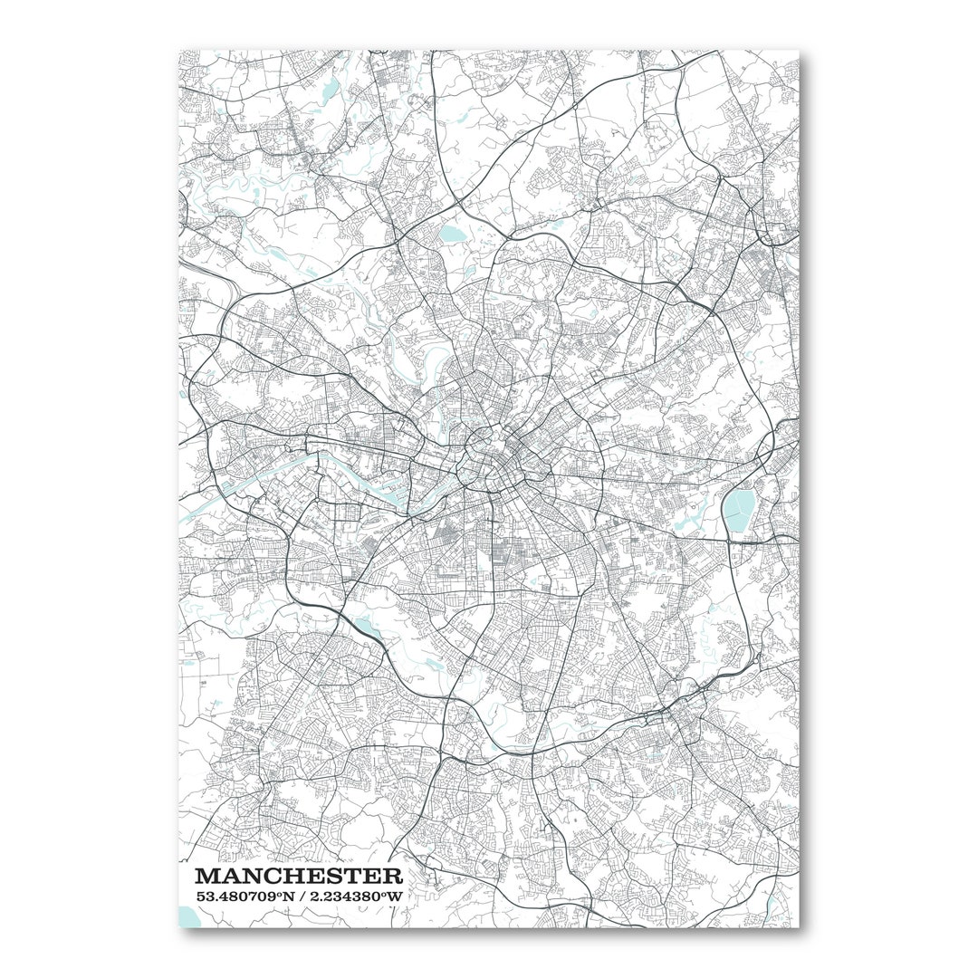 Manchester City Print Manchester Map Print Map of - Etsy