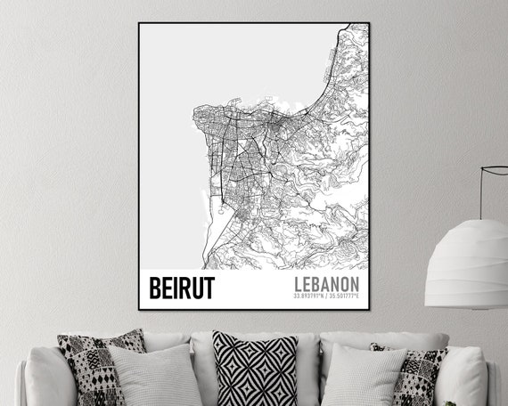 Beirut City Print Beirut Map Poster Beirut Map Print Map Of Etsy