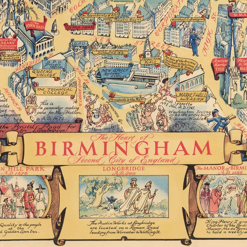 Birmingham Map Old Birmingham Map Vintage Map City Map  Etsy