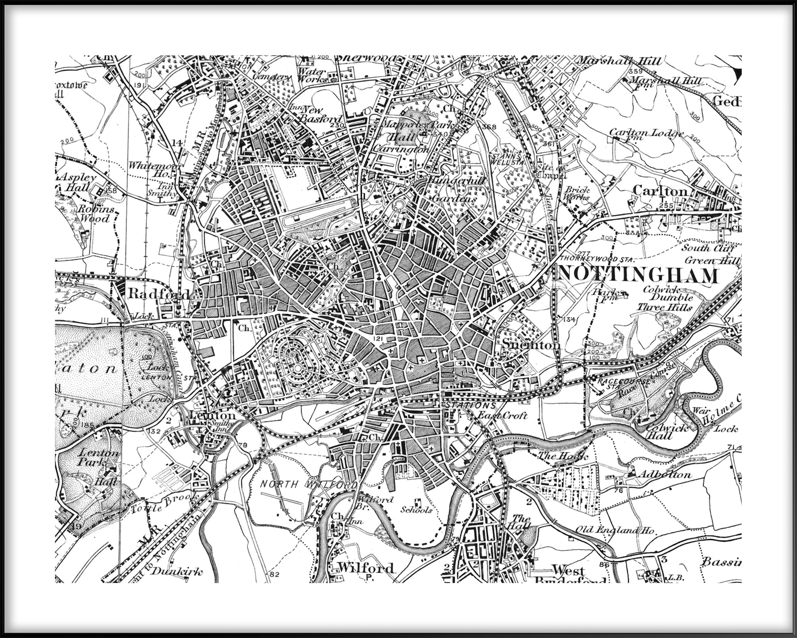 Nottingham Map Old Nottingham Map Vintage Map City Map Etsy
