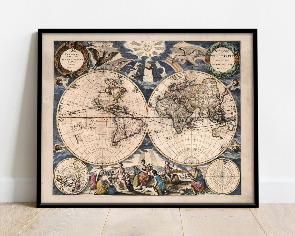 World Map Wall Art Old World Map Vintage World Map Antique Etsy