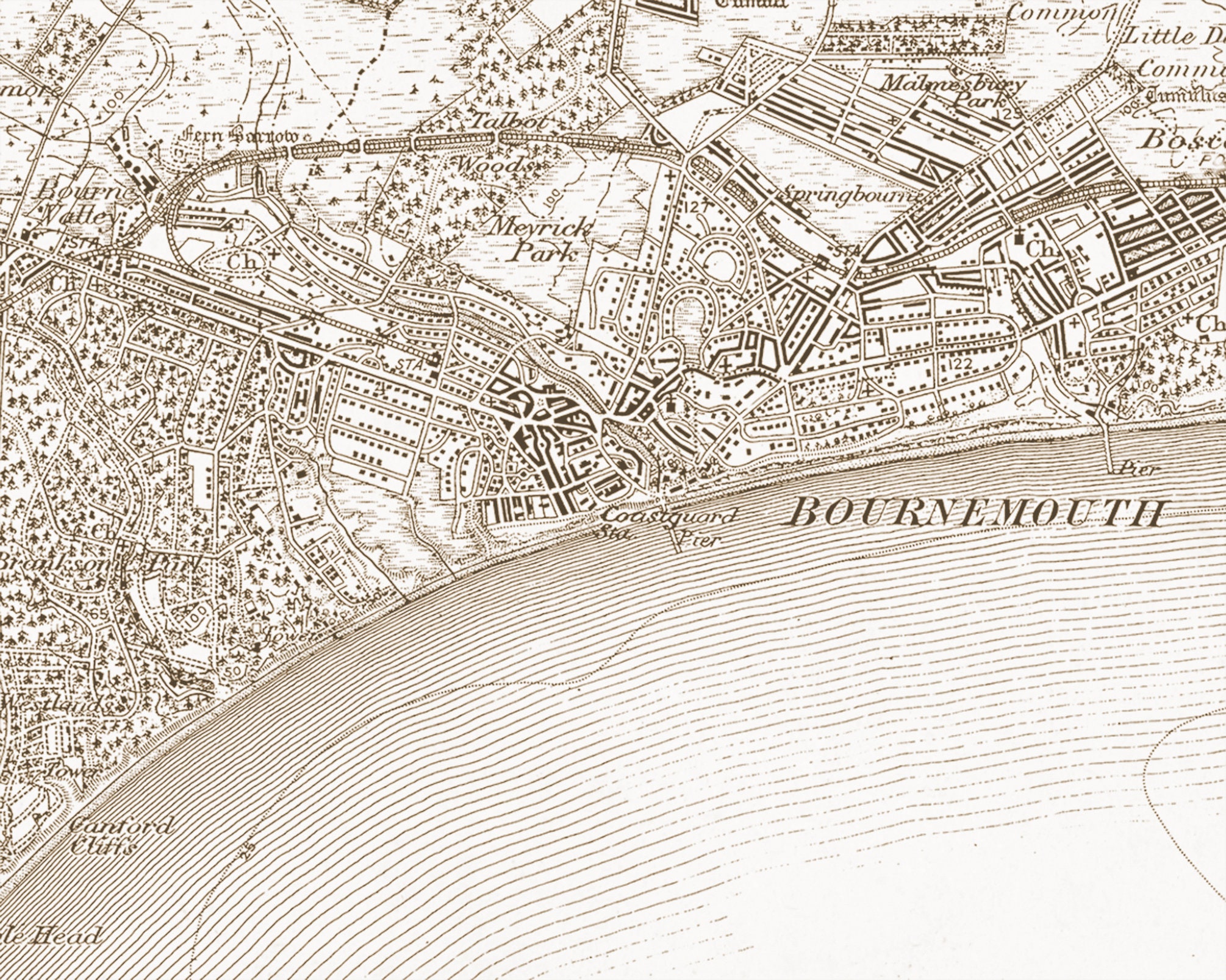 Bournemouth Map Old Bournemouth Map Vintage Map City Map Etsy UK