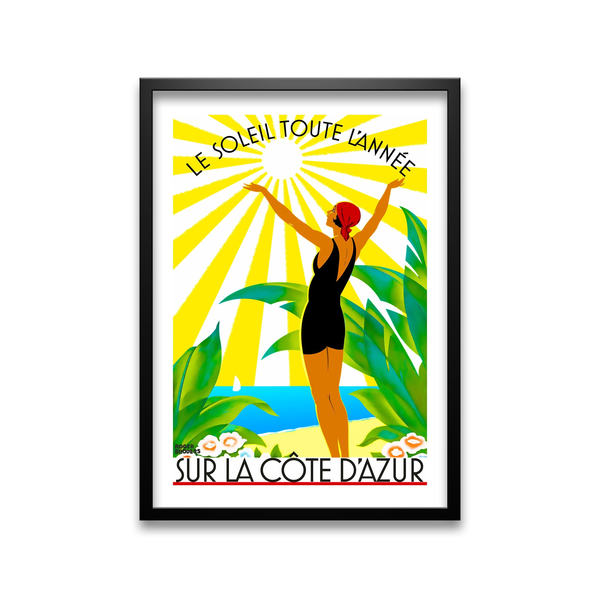 Art Deco Cote D'azure Travel Poster, Vintage French Riviera Print