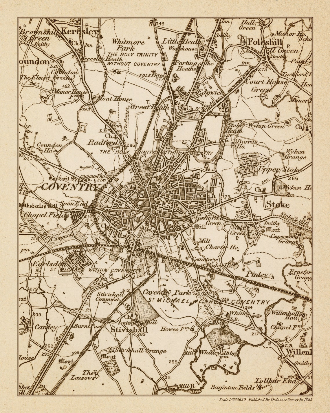 Coventry Map Old Coventry Map vintage Map City Map Print Etsy