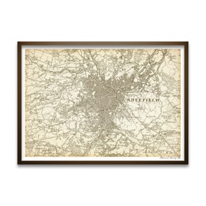 クリスマス用に12月16日までにご注文ください。ヴィンテージのシェフィールド地図プリント、1885年陸地測量部、英国歴史美術