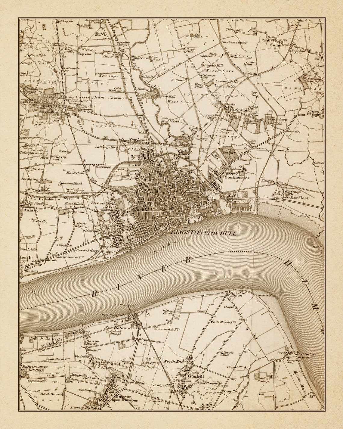 Hull Map Old Hull Map Vintage Map City Map Print Gift for Etsy