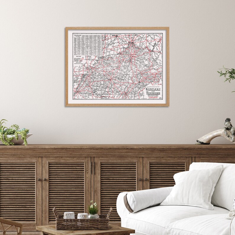 Kentucky State Map, Tennessee State Map, Vintage Map Print, Clason Map