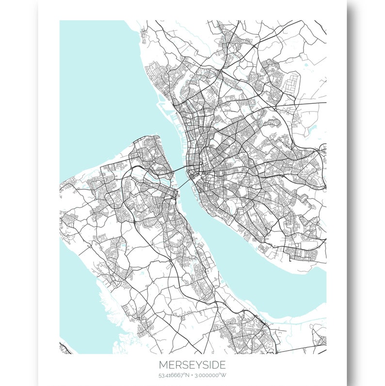 Meruserside Map Merseyside Map Print, Minimalist City Art, Liverpool, Birkenhead - Etsy