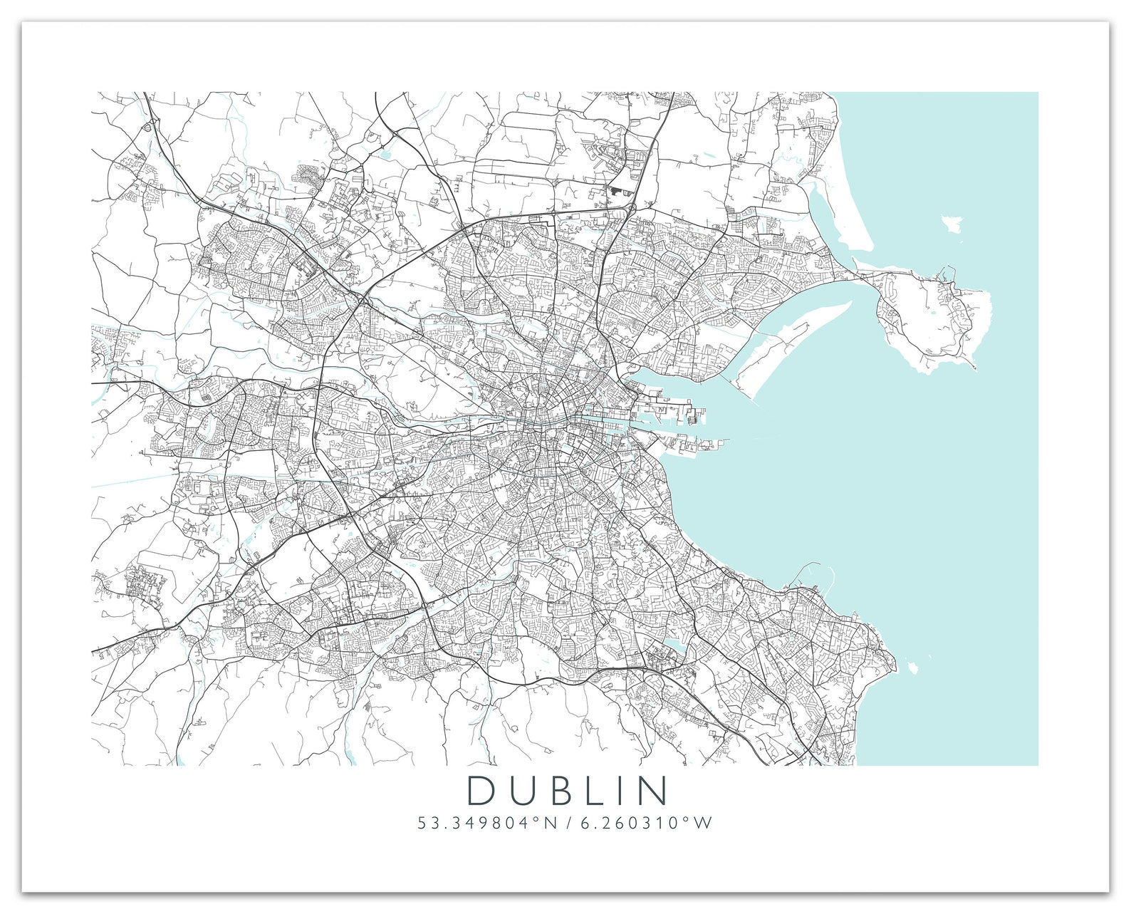 Dublin City Print Dublin Map Print Map of Dublin City Map Etsy
