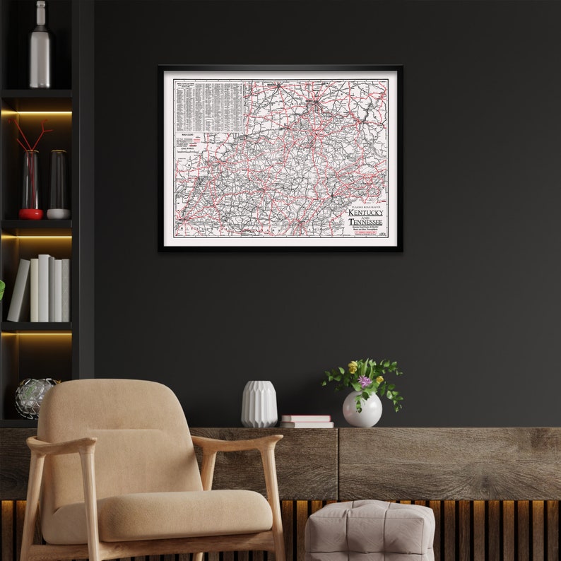 Kentucky State Map, Tennessee State Map, Vintage Map Print, Clason Map