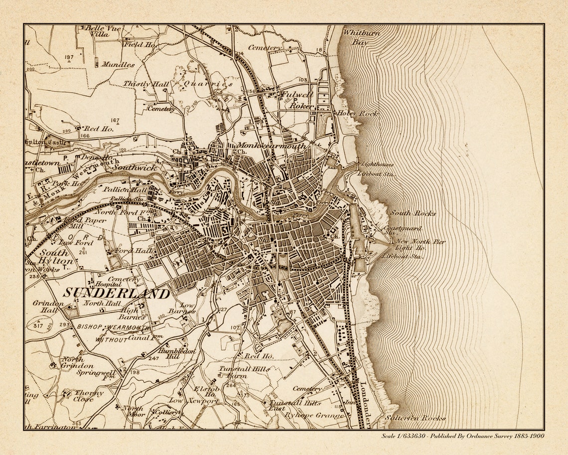 Sunderland Map Old Sunderland Map Vintage Map City Map Etsy