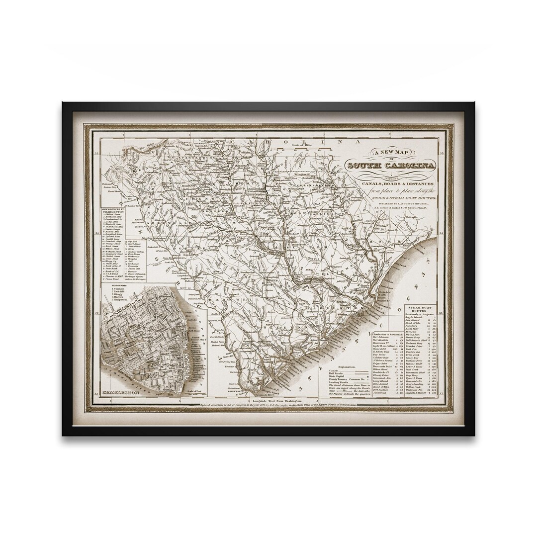 Vintage South Carolina Map Print, Historical State Wall Art - Etsy