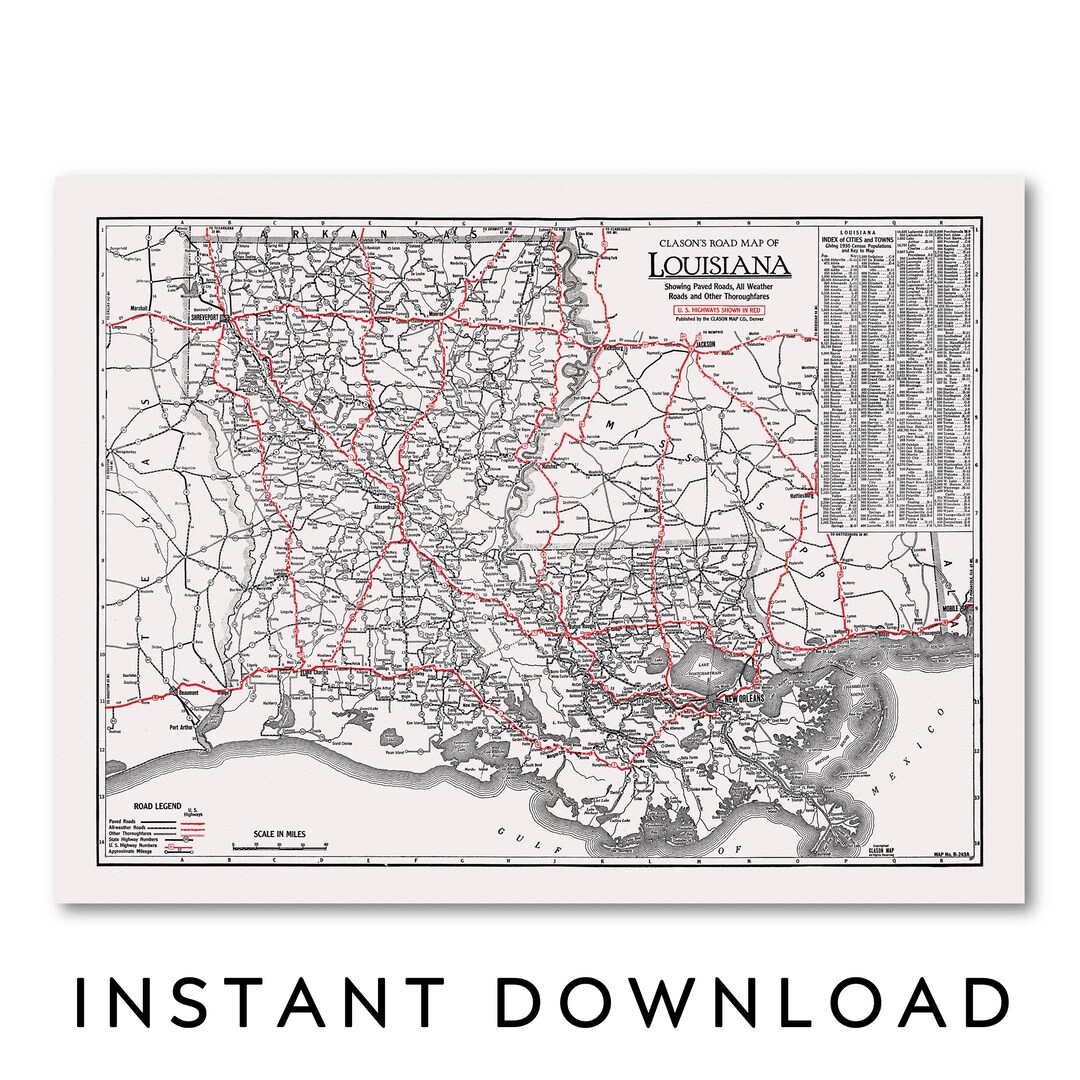 Louisiana Map Vintage Map Print Historical Map State Map - Etsy