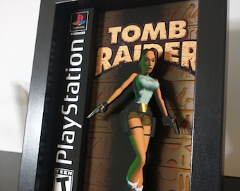 Diorama de caja de sombras de Lara Croft de Tomb Raider de 1996, arte pop 3D