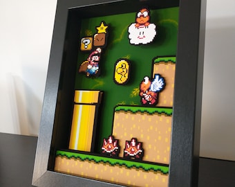 Diorama de caja de sombras de Super Mario World en arte pop 3D