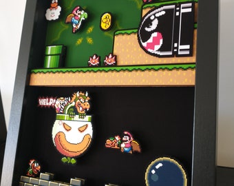 Diorama de caja de sombras grande de Super Mario World, arte pop 3D