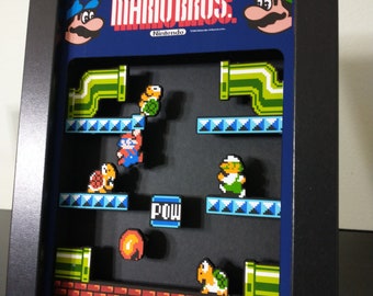 Diorama de caja de sombras original de Mario Bros. NES de 1983, arte pop 3D