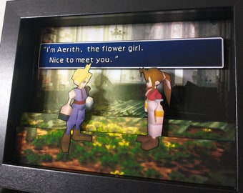 Diorama de caja de sombras de Final Fantasy 7, arte pop 3D de Aerith y Cloud