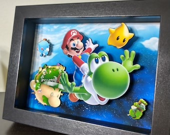 Diorama de caja de sombras de Super Mario Galaxy 2, arte pop 3D