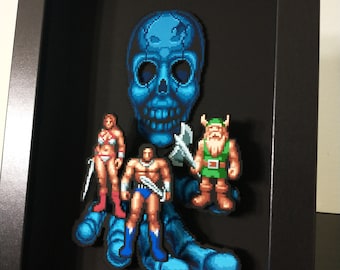 Diorama de caja de sombras de hacha dorada, arte pop 3D