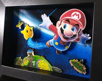 Diorama de caja de sombras de Super Mario Galaxy en 3D Pop Art
