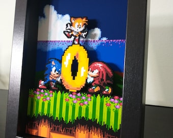 Diorama de caja de sombras de Sonic the Hedgehog en arte pop 3D