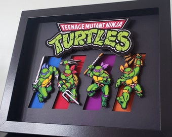 Diorama de caja de sombras grande 3D del juego arcade clásico de las Tortugas Ninja Mutantes Adolescentes (TMNT)