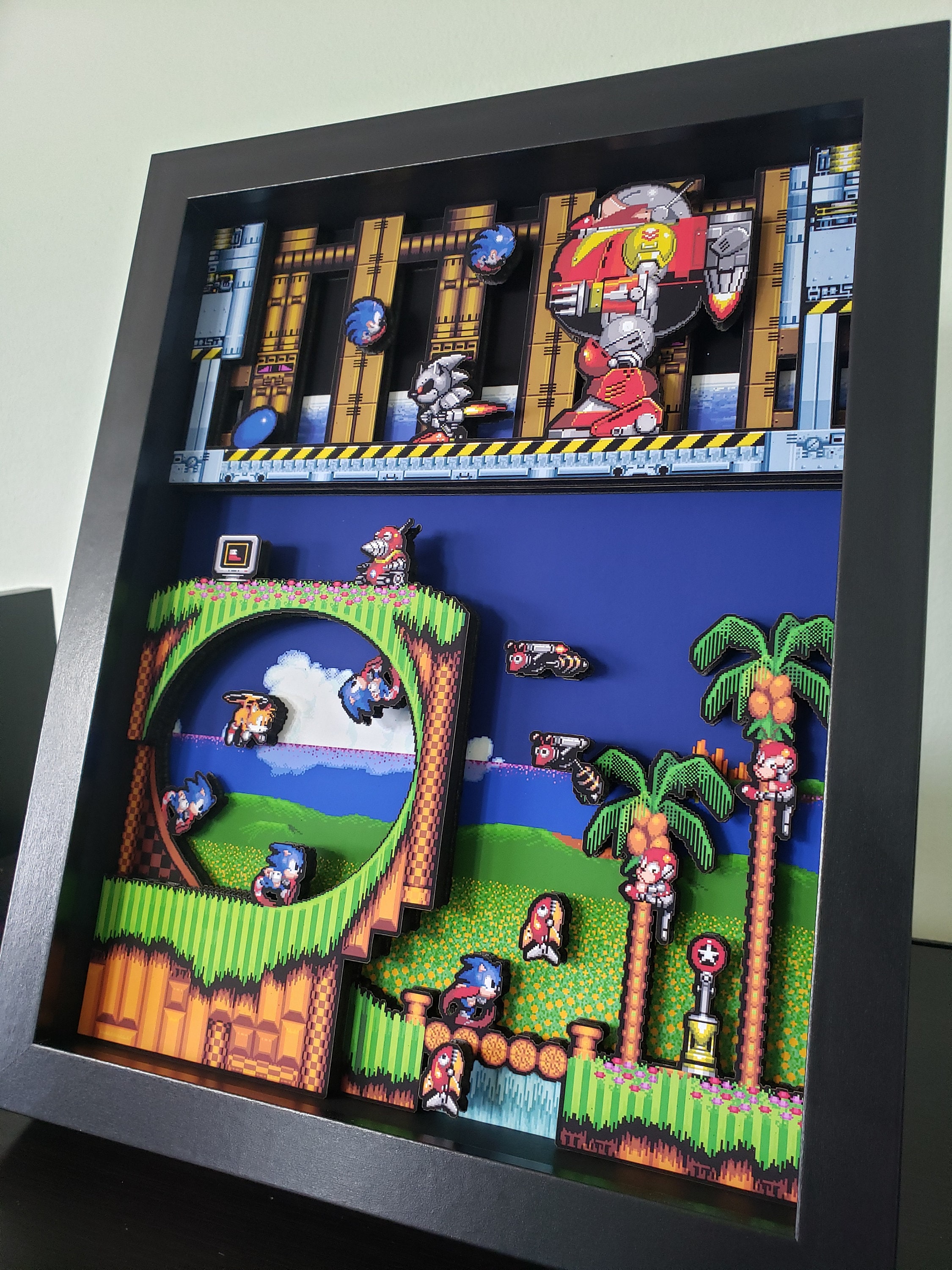 Level Up Labs Sonic Mania Pixel Frames 3D Shadow Box – Heroes Vs Dr. Eggman Wall Art For Gaming Room Decor