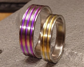 Titanium Ring With Anodized Stripes