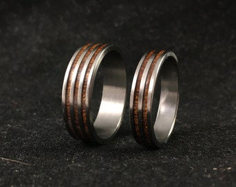 Titanium Ring With Wood Stripes