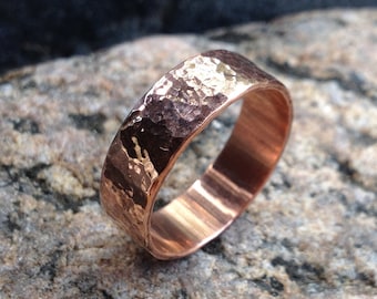 Hammered Copper Ring Not Varnished 6 mm (15/64 in) width