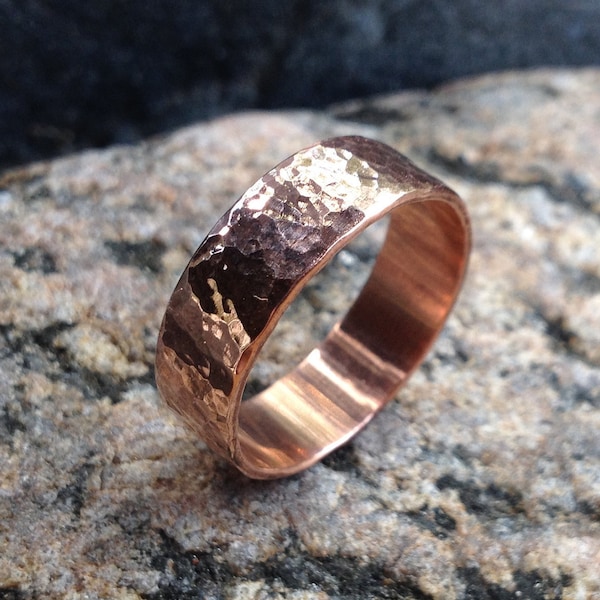 Hammered Copper Ring Not Varnished 6 mm (15/64 in) width