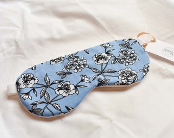 Sustainable Sleep Mask// Floral organic cotton jersey fabric with bamboo wadding, a black out layer and luxe velvet strap. - eye mask.