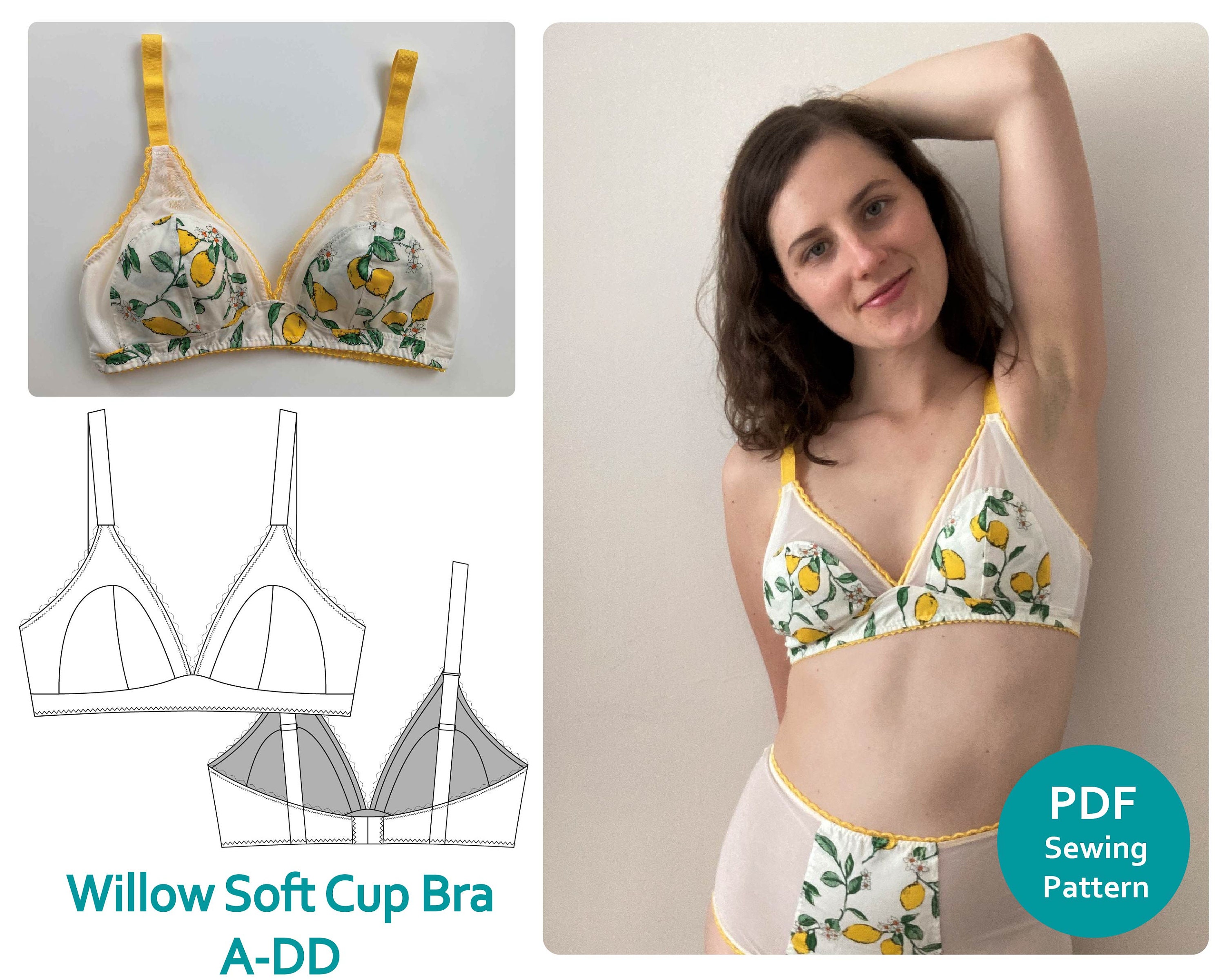 Lace Bra Pattern, PDF Bralette. Size 90A, 90B, 90C, 90D Video Tutorial.  Instant Download. 